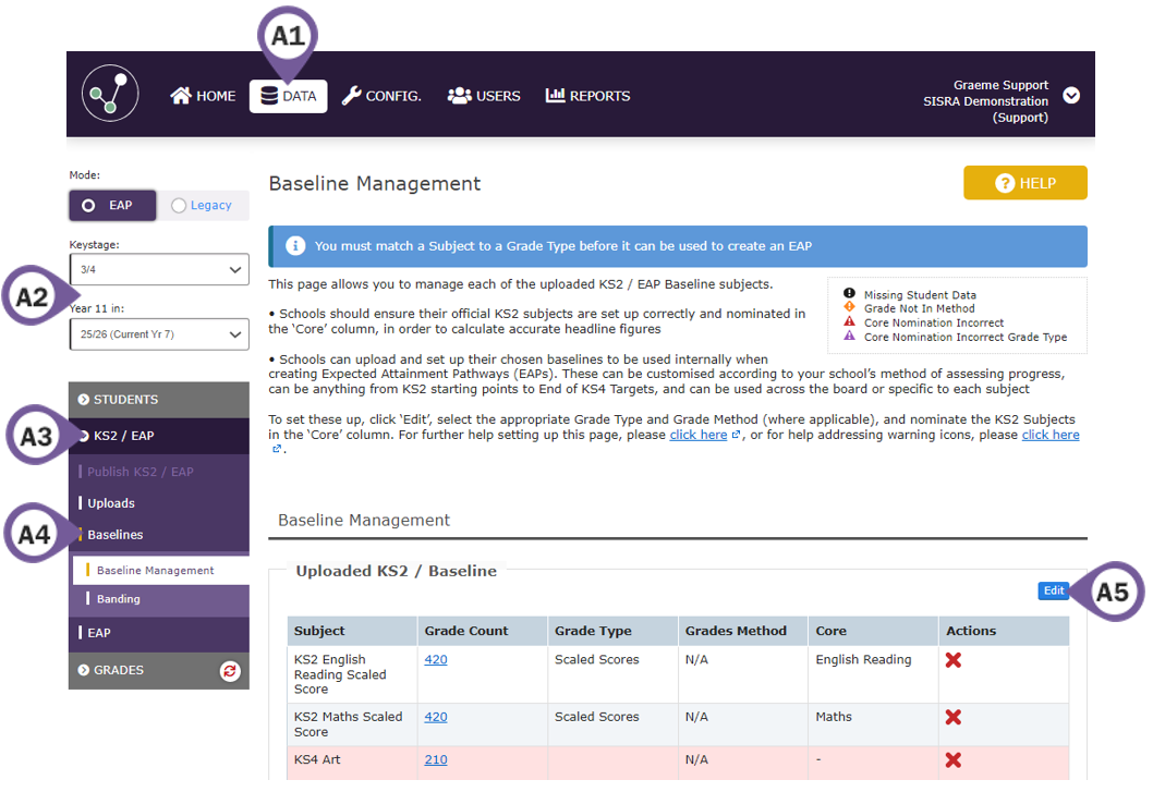 KS3/4: Setting Up EAP Baselines (Admin) – Sisra Analytics Help Centre